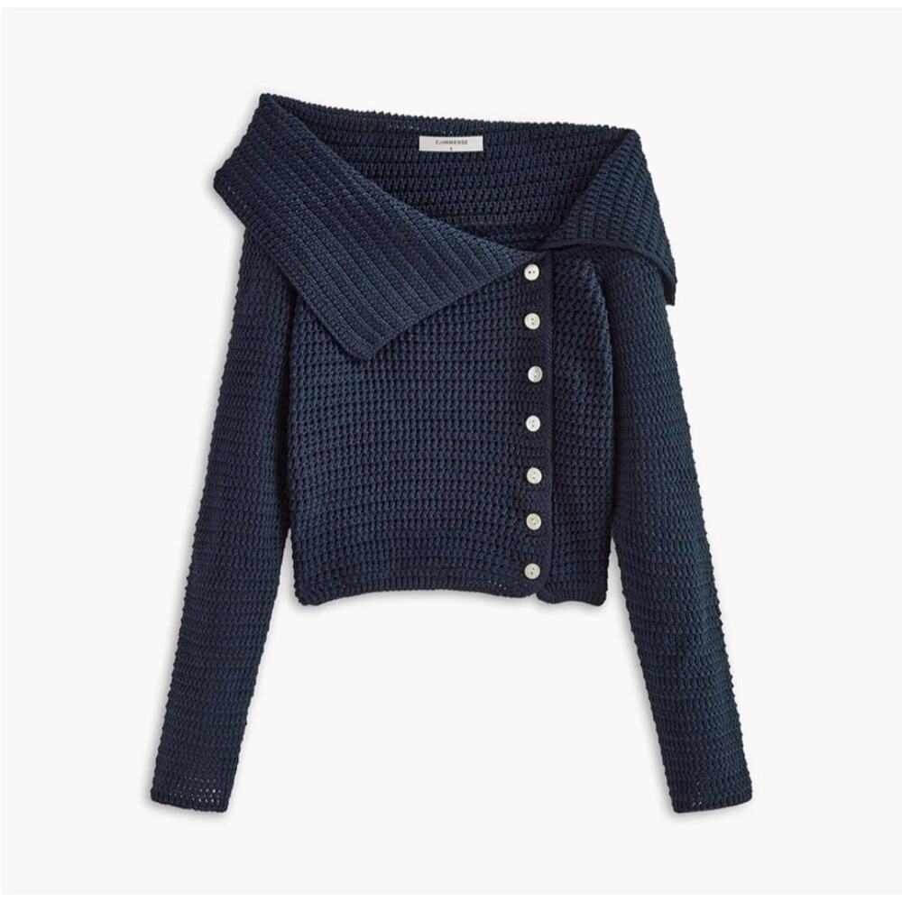 Commense Navy Button Down Lightweight Knit Collared Sweater NWT Size Medium
